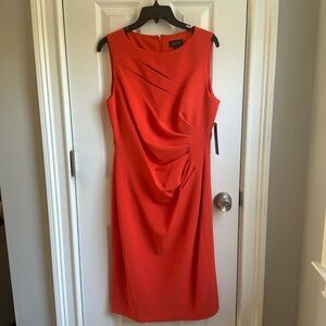 Tahari ASL Sheath Dress Knee Length Burnt Orange - Ruched Detail and Cutouts NWT